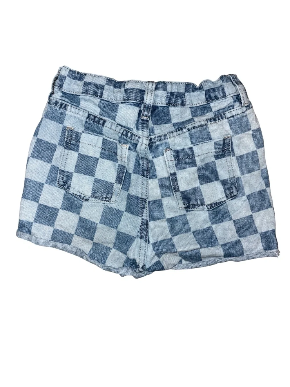 Cotton On Checkered Denim Shorts in Light and Dark Blue